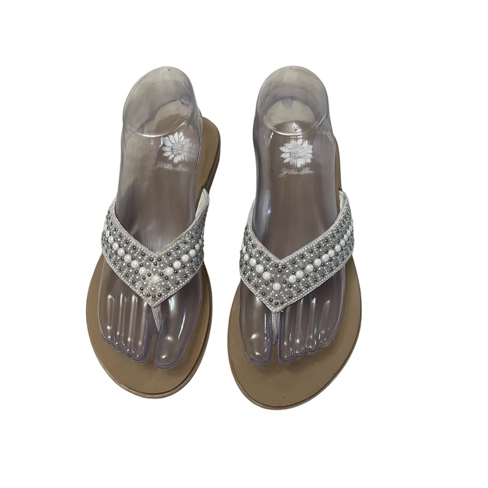 Yellow Box Debra Flip Flop Sandals Faux Pearl Leather Women’s Size 6.5